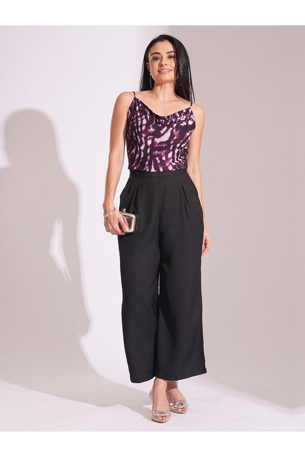 High-Rise Pleated Frilled Waist Wide Leg Trousers