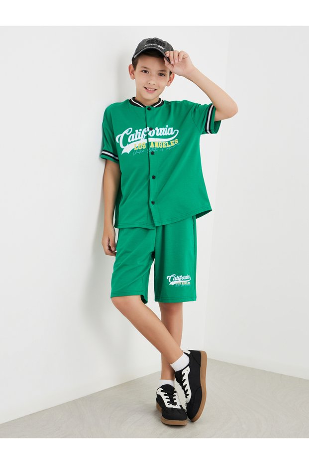 Boys Green Graphic Print T-Shirt and Shorts Set