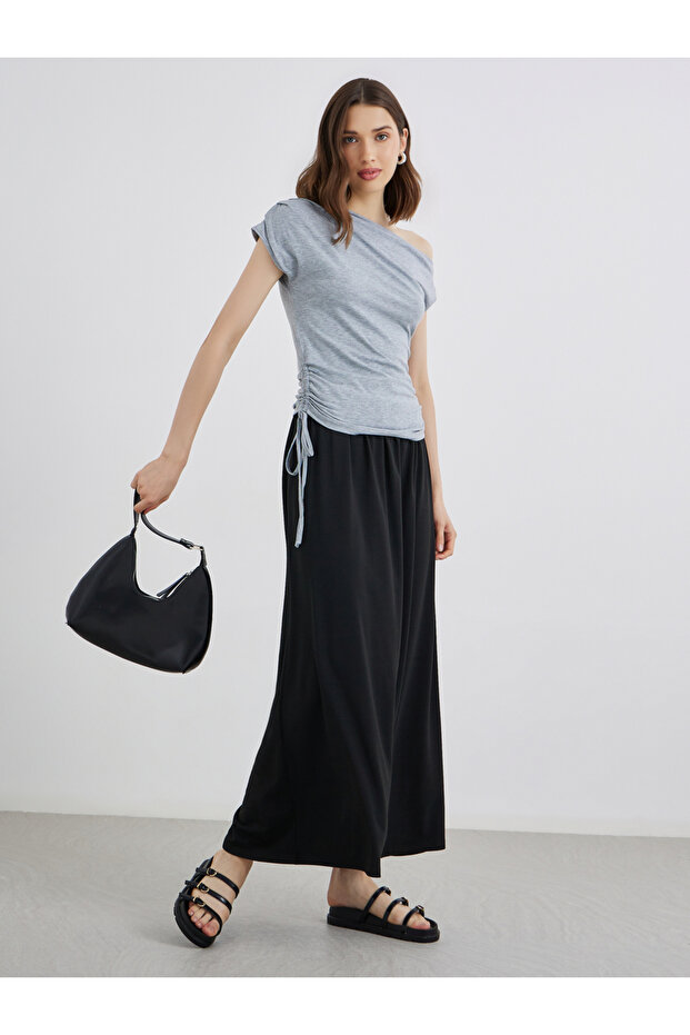 Solid Round Neck Short Sleeve Button Front Top - 2