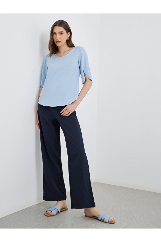 Solid Flat Front Wide Leg Pants - 1