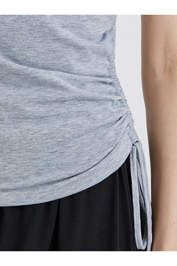 Solid Round Neck Short Sleeve Button Front Top - 3