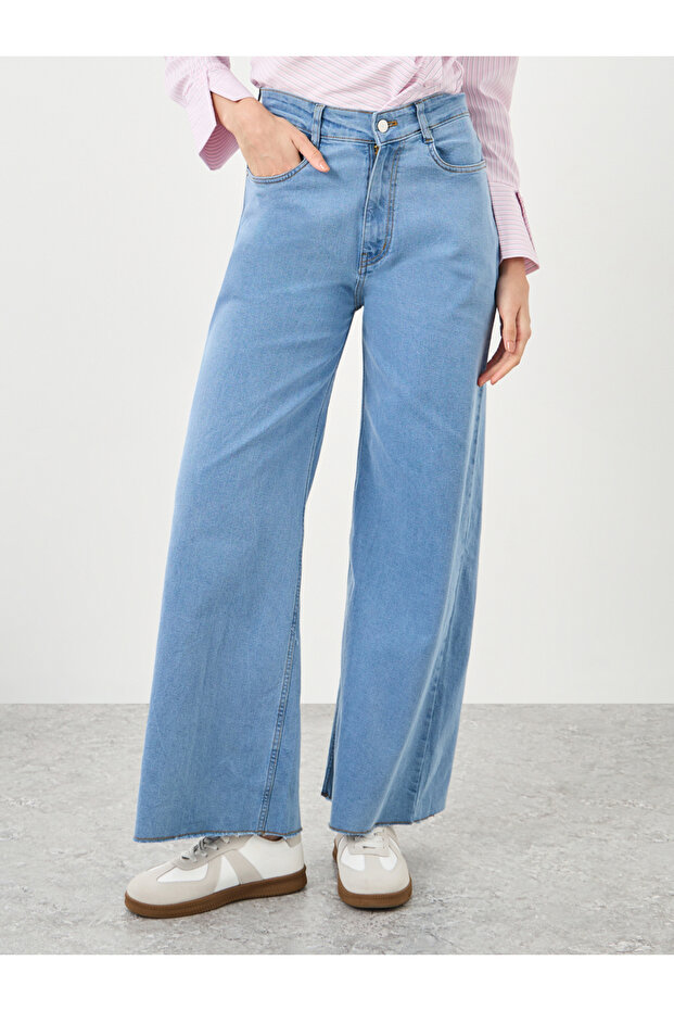 بنطال جينز مستقيم مطاطي متوسط الارتفاع - 2