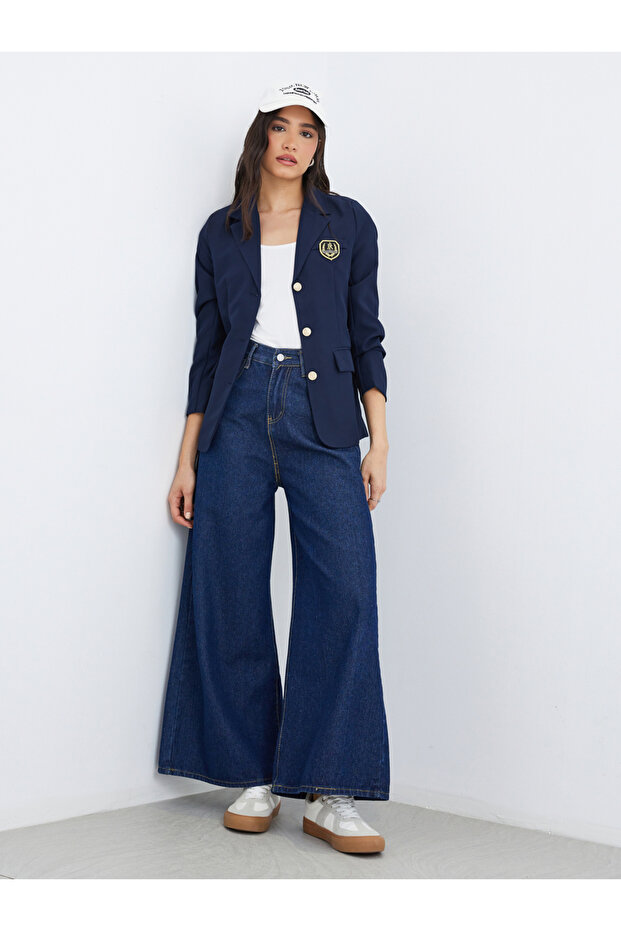 Patchwork Detail Notch Lapel Regular Fit Blazer - 2