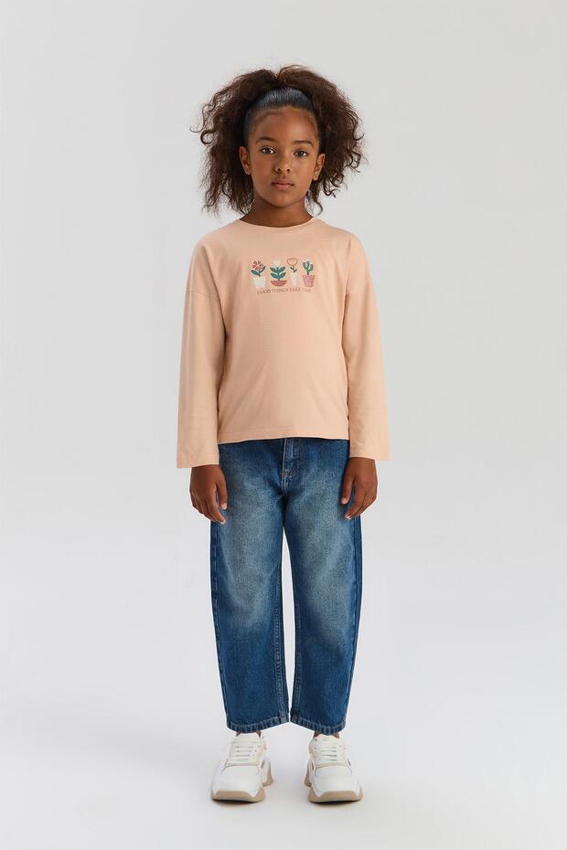 BG Store Kız Çocuk Gül Kurusu Tshirt - 1