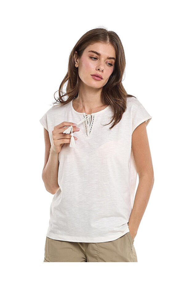 Solid Top with Tie-Up Neck and Cap Sleeves