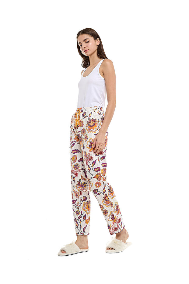 Patterned Lounge Pants with Drawstring Waist - 1