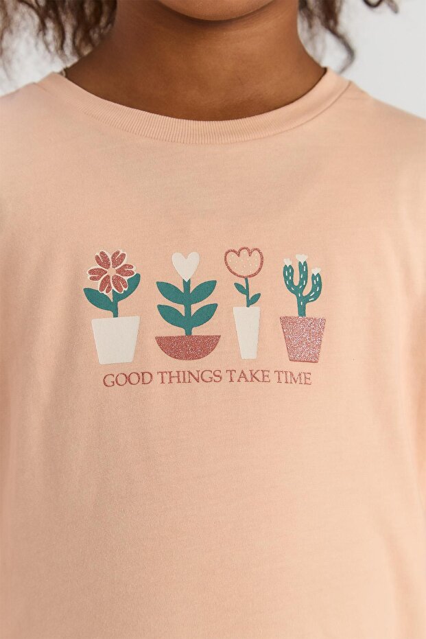 BG Store Kız Çocuk Gül Kurusu Tshirt - 3