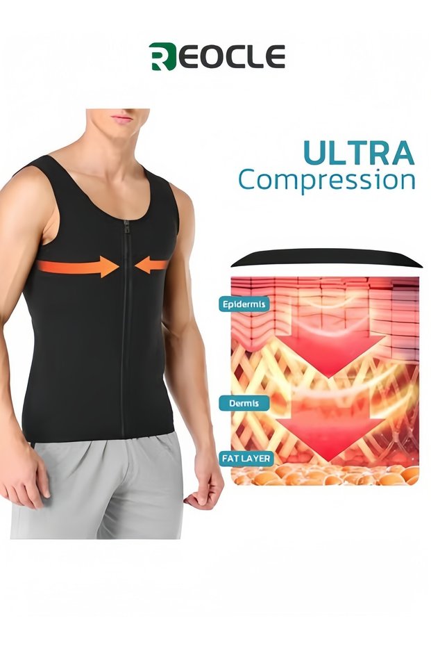 Men's Trainer Vest with Zipper Heat Trapping Zipper Sweat Enhancing Vest Sauna Suit Shirt