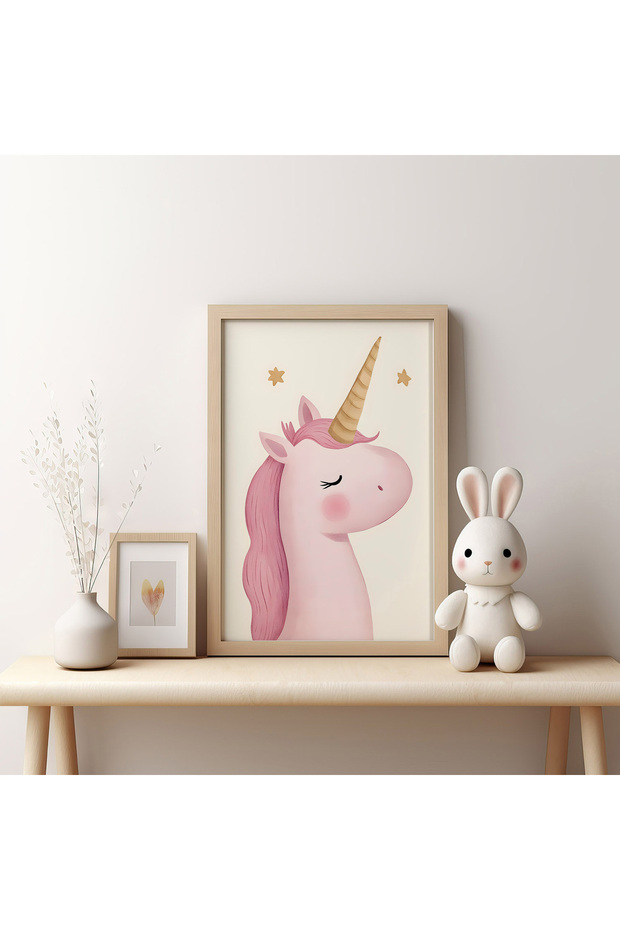 Çocuk Odası Unicorn Ahşap Çerçeveli 3'lü Poster Tablo Seti | Modern Stil Minimal Duvar Dekoru - 3