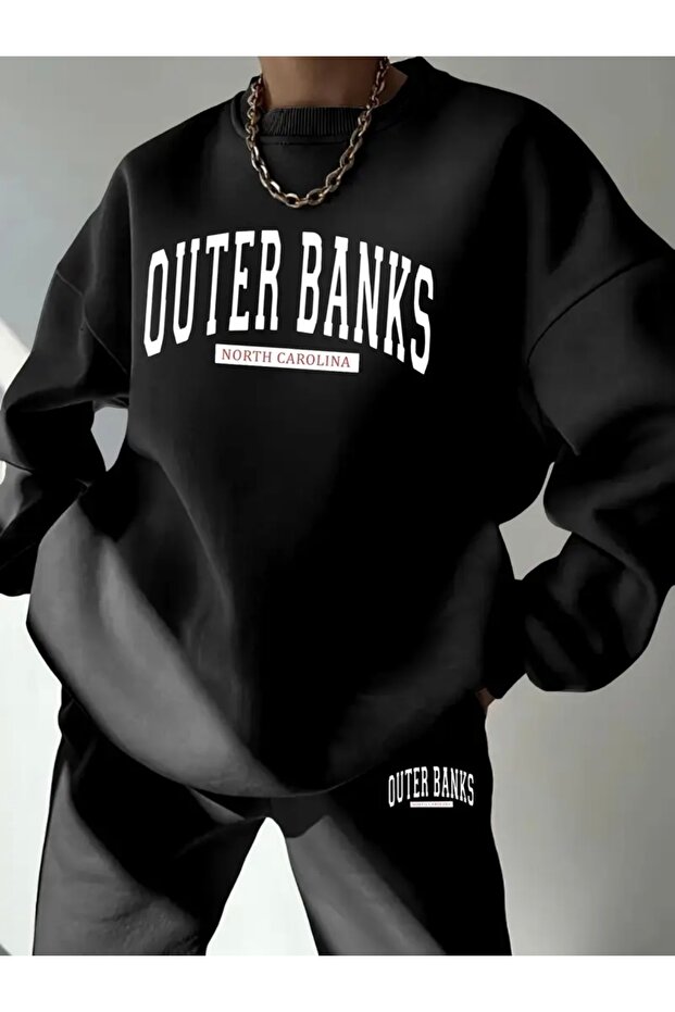 طقم بدلة رياضية برقبة دائرية كبيرة الحجم مطبوعة للجنسين من OUTER BANKS