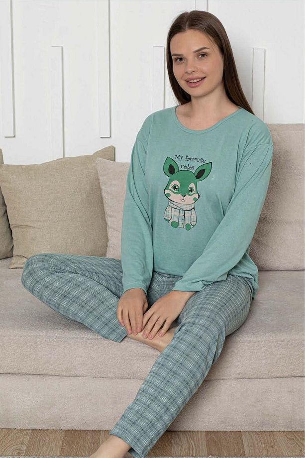 Ecodream Uzun Kollu Desenli Ekonomik Kadın Pijama Takımı - 1