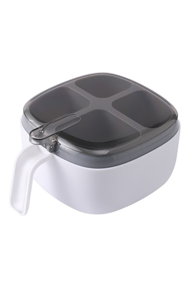 Condiment Container with 4 Compartments and Plastic Spoons - 1