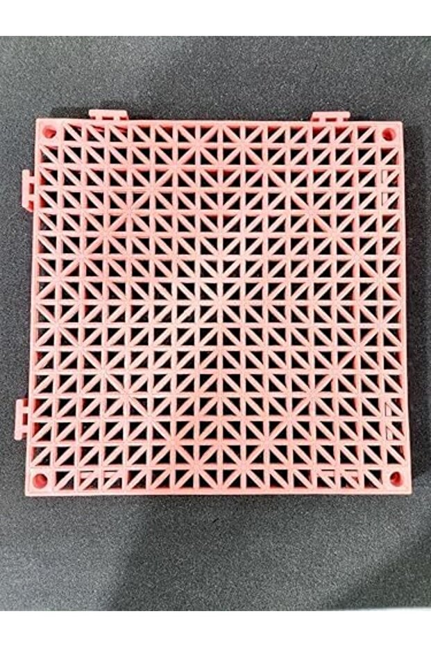 Interlocking Floor Mat Tile, Pink, Grid Pattern, Modular Plastic Flooring Panel Pack of 10 - 2