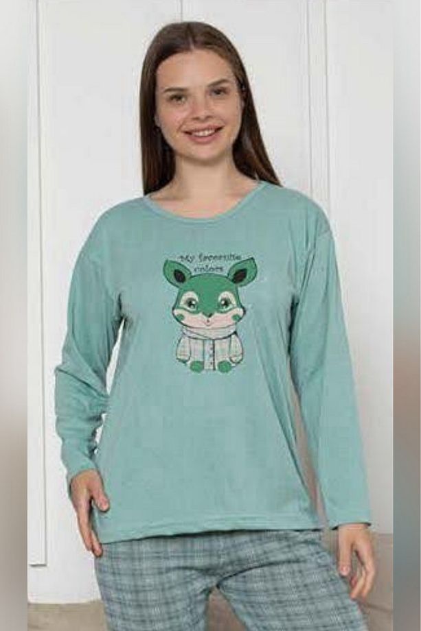 Ecodream Uzun Kollu Desenli Ekonomik Kadın Pijama Takımı - 3