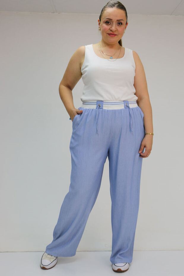 59007 Large Size Belt Rib Detail Xons Jeans - Blue