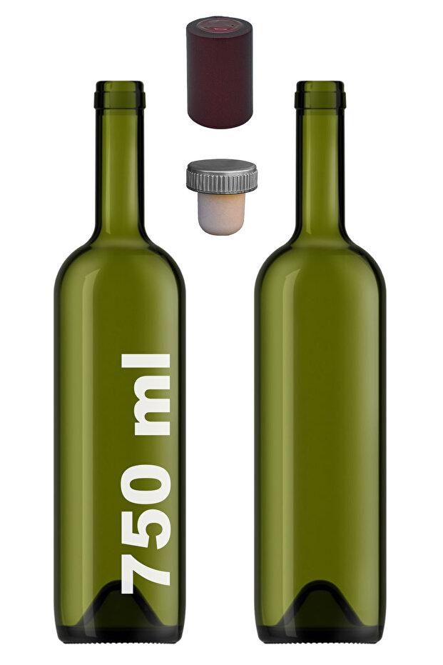 750ml Green Wine Bottle with Synthetic Cork Stopper and Hood Empty Pit Glass Bottle 2Pcs