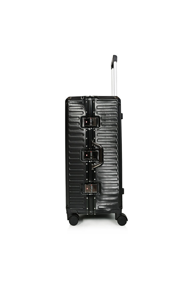 Morano luggage set with an aluminum frame, modern and elegant design, and a numbered security lock, black color, size: 28-24-20 inches - 5