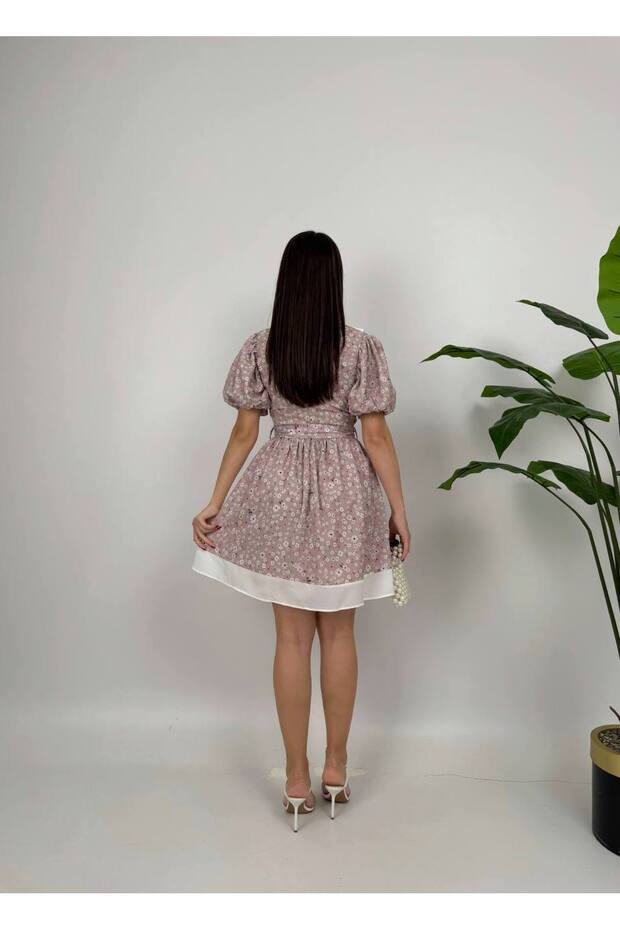 yaka detay krep mini elbise - 2