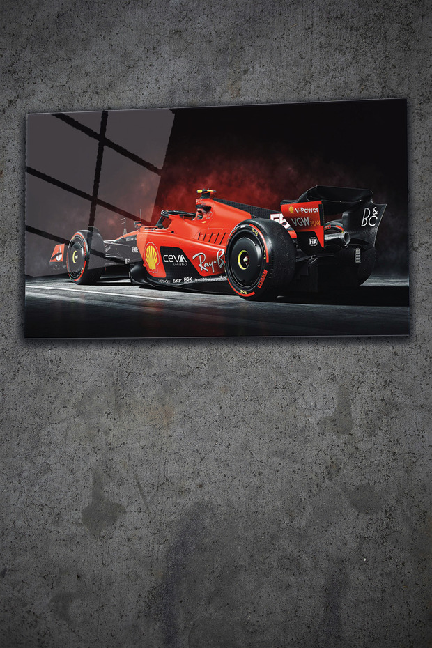 Kırmızı Formula 1, F1 Arabaları Temalı, 4 mm Temperli Kırılmaz Cam Tablo - 1