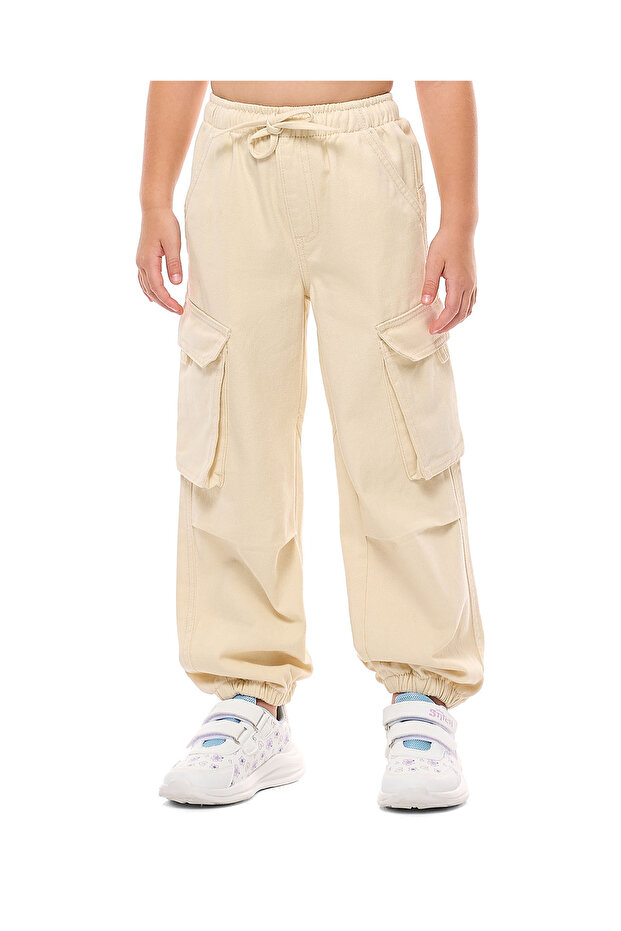 بنطال جينز كارجو سادة مع خصر برباط - 2