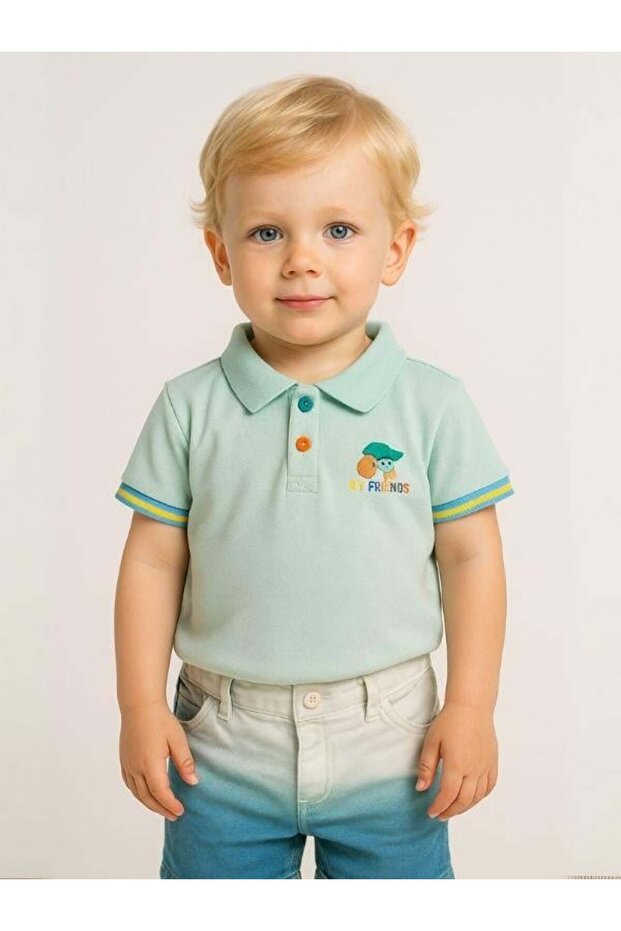 Baby Boy Collared Colorful Buttoned T-Shirt