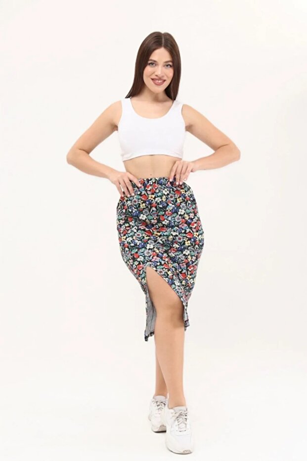 Selani̇k Fabric Pencil Skirt with Elastic Waist