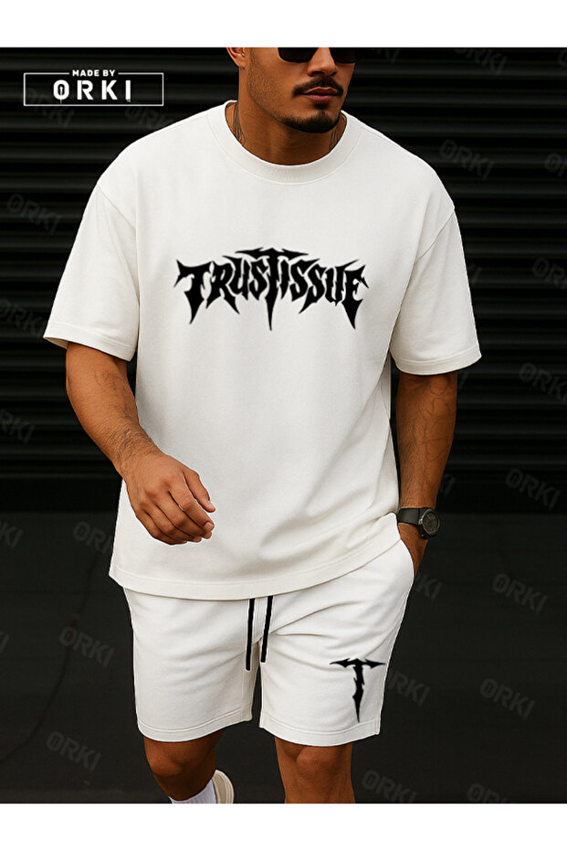 Orki Trust Issue – Oversize Men's Streetwear White T-Shirt & White Shorts Set