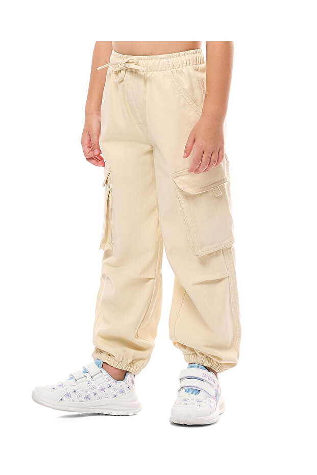 بنطال جينز كارجو سادة مع خصر برباط - 3