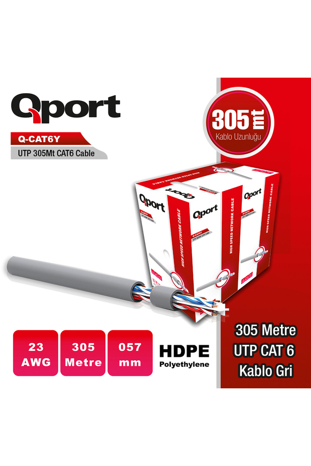 Q-Cat6Y 305 Meters 23Awg Gray Cat6 Utp Pe Cable