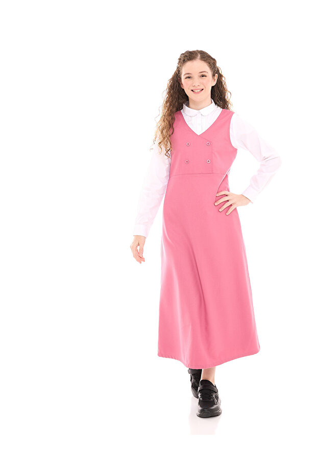 Pink Girl Solid Pinafore Dress
