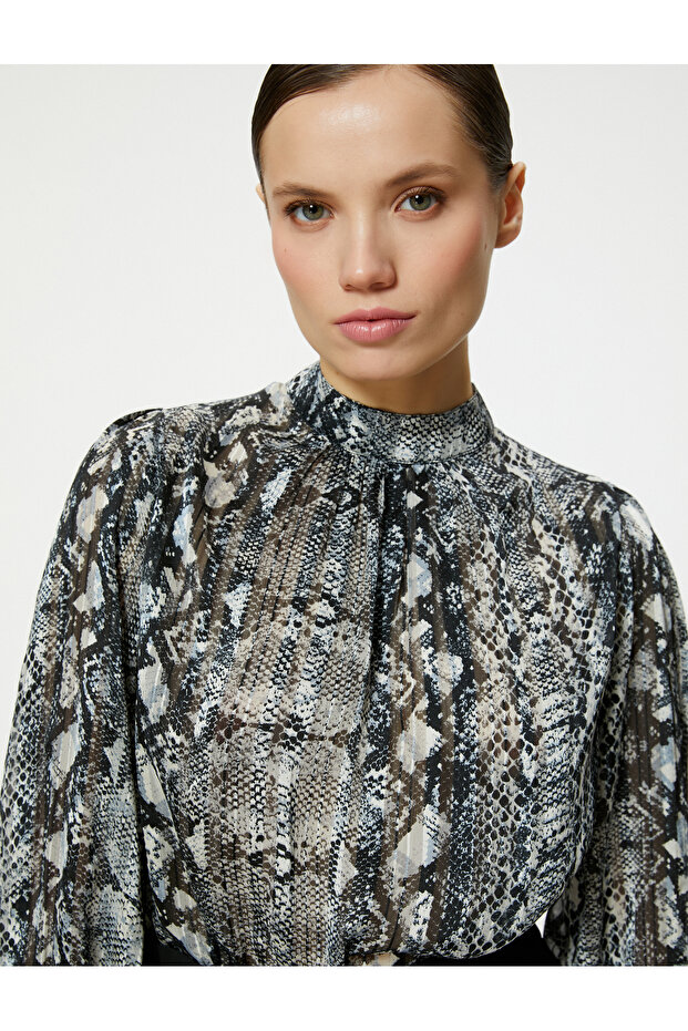 Snake Skin Patterned Chiffon Blouse - 2