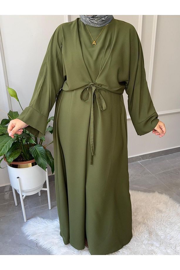 TESETTÜR ELBİSE MEDİNE İPEĞİ FADİME MODEL ABAYA KOL BÜYÜK BEDEN BEL BAĞCIKLI ELBİSE - 2