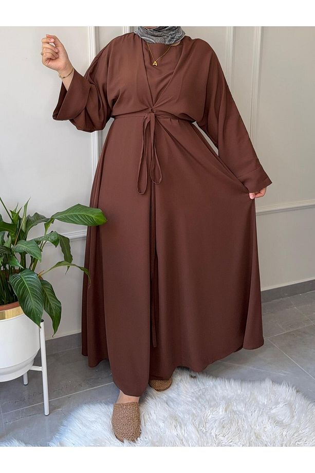 TESETTÜR ELBİSE MEDİNE İPEĞİ FADİME MODEL ABAYA KOL BÜYÜK BEDEN BEL BAĞCIKLI ELBİSE - 2