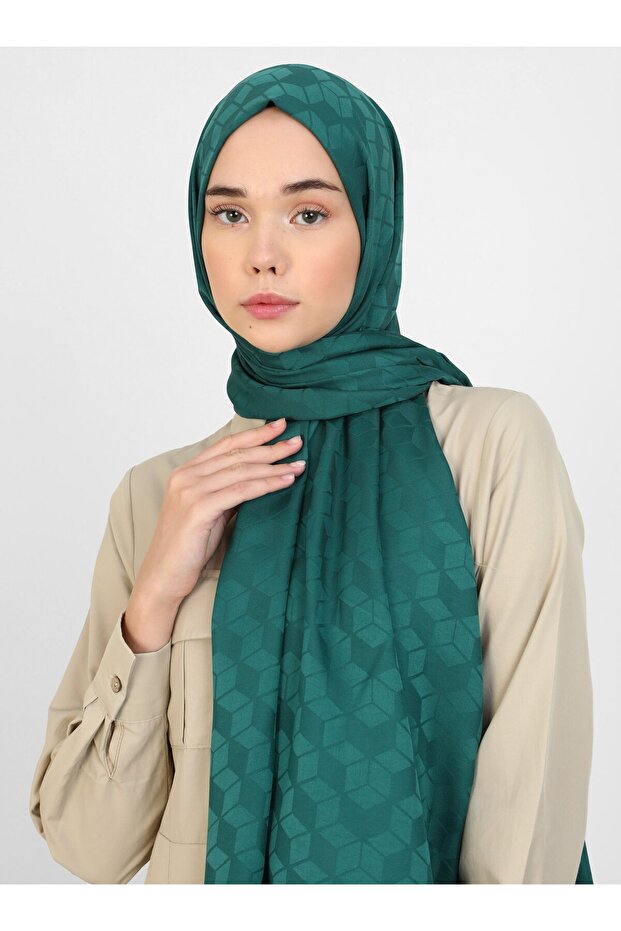 شال بنمط مكعب الماس - أخضر زمردي - - 1