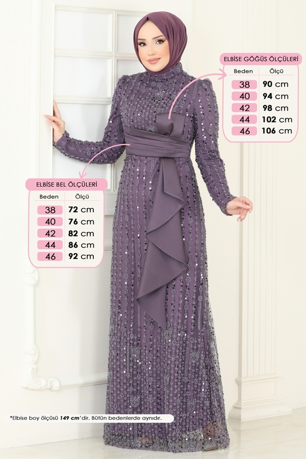 SUAL Önü Drapeli Abiye 4884D170-MS Koyu Lila - 2