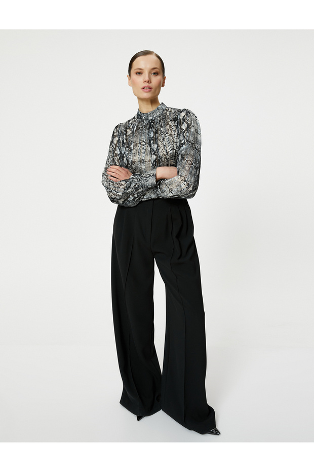 Snake Skin Patterned Chiffon Blouse - 1