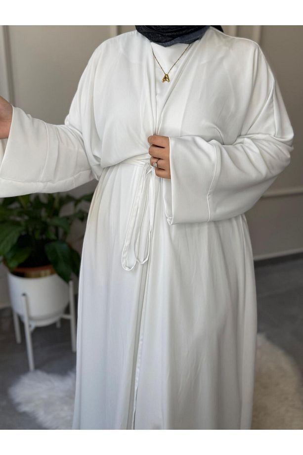 TESETTÜR ELBİSE MEDİNE İPEĞİ FADİME MODEL ABAYA KOL BÜYÜK BEDEN BEL BAĞCIKLI ELBİSE - 2