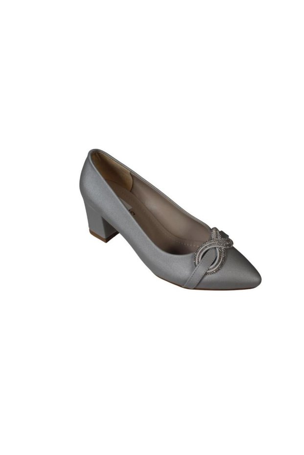 Yazkiş Women's Black Silver Satin Fabric Buckle over 5cm Thick Sole Evening Dress Shoes