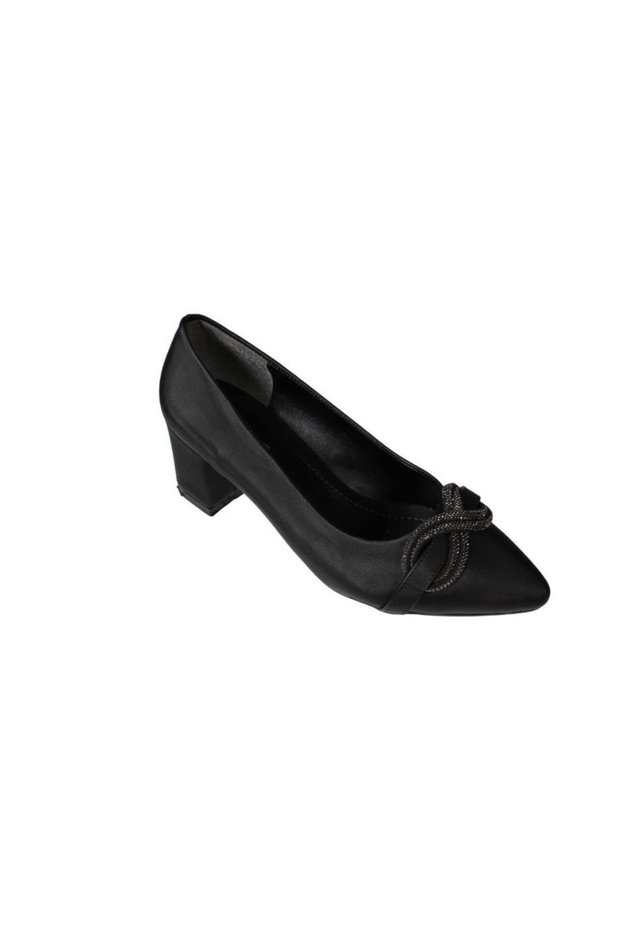 Yazkiş Women's Black Silver Satin Fabric Buckle over 5cm Thick Sole Evening Dress Shoes