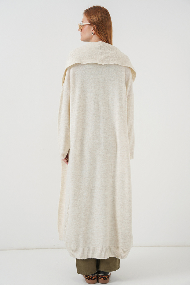 Kadın Uzun Oversize Triko Hırka 15924 - Ekru - 6