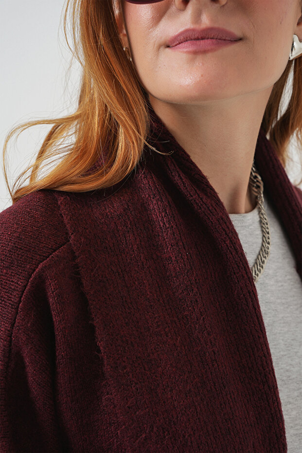 Kadın Uzun Oversize Triko Hırka 15924 - Bordo - 5