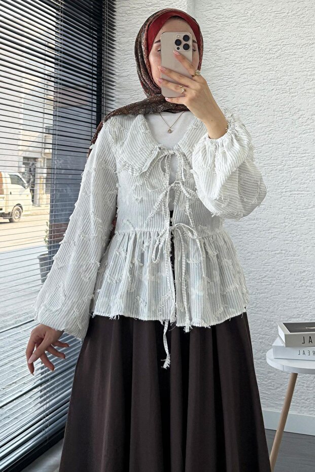 Tasseled Striped Cotton Kimono – Gray