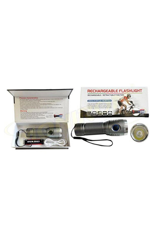COB 2601 LED Flashlight, Rechargeable, 3 Lighting Modes