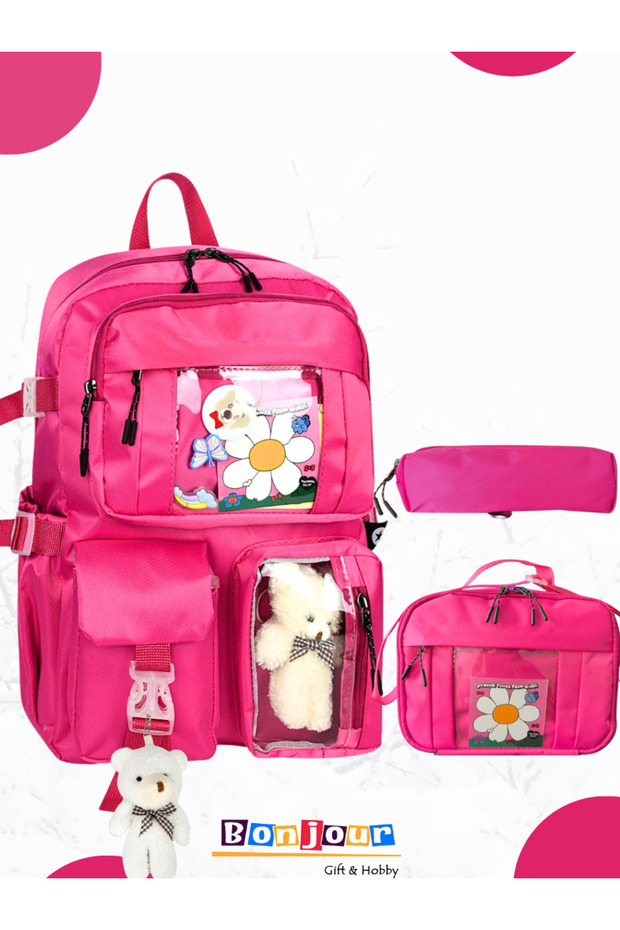 Set of 3 Korean Models: Children's Primary School Bag, Pen Holder, Lunch Box, Backpack