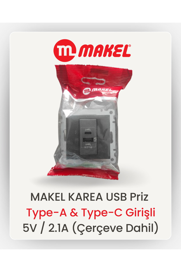 USB Priz | Type-A & Type-C Girişli | 5V / 2.1A (Füme) - 5