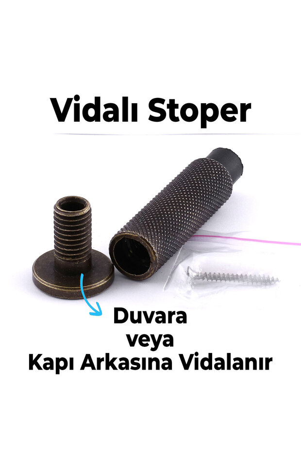 Kapı Stoperi Tamponu Antik Sarı Vidalı Metal Tutacağı Tutucu Kapı Arkası Duvar Kolu Stopu Takozu - 3