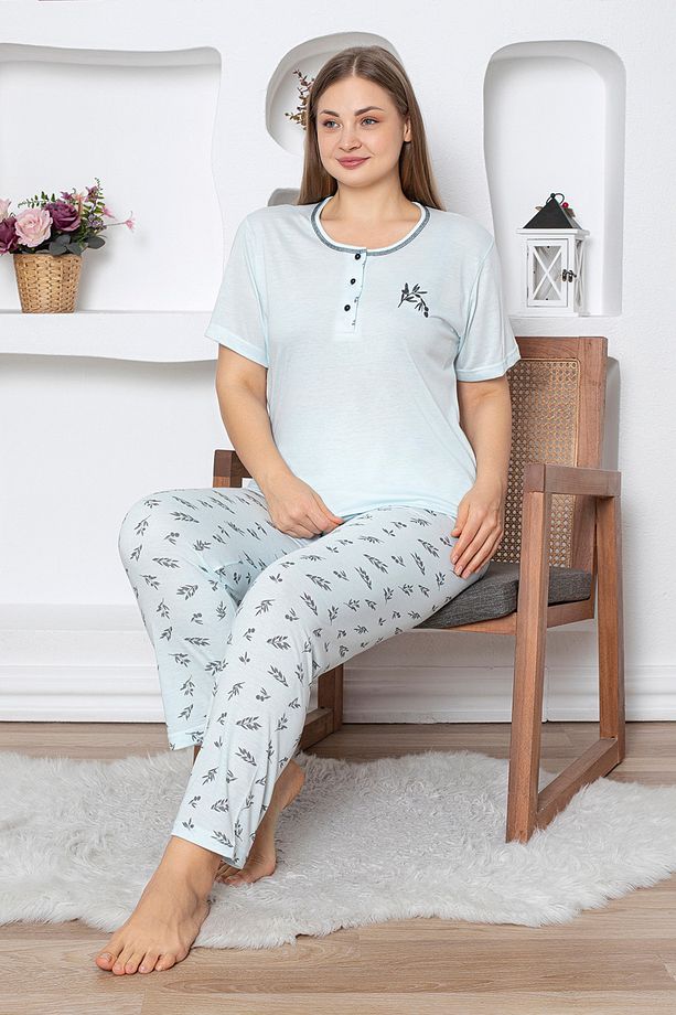 Yaprak Desenli Büyük Beden Pijama Takımı - 2