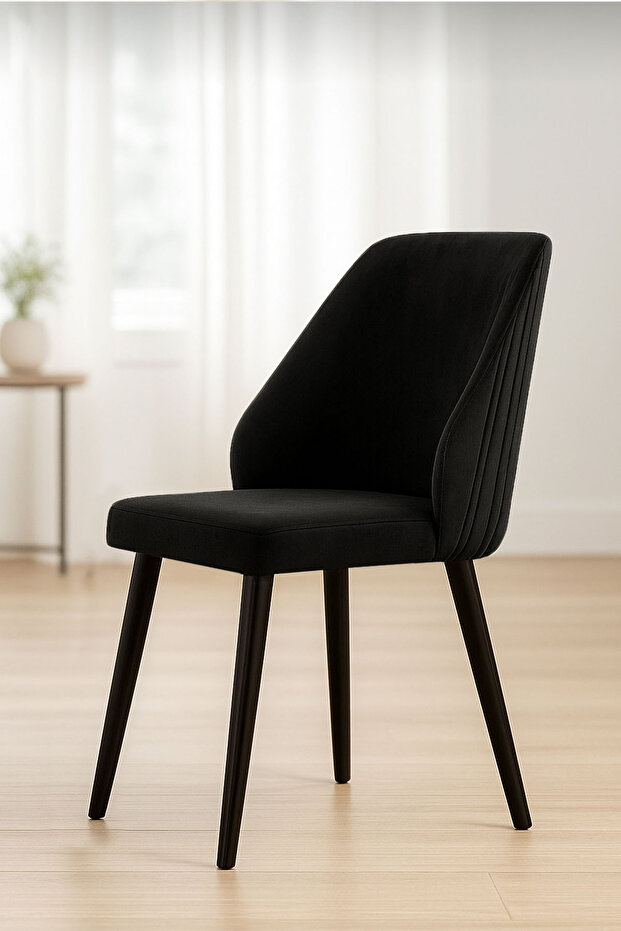 Sandalye 6 Adet Mutfak/Salon Sandalyesi Baby Face Kumaş Metal Siyah Ayak ( Siyah Kumaş Siyah Ayak) - 3