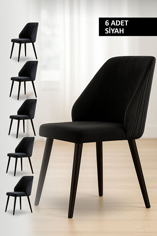 Sandalye 6 Adet Mutfak/Salon Sandalyesi Baby Face Kumaş Metal Siyah Ayak ( Siyah Kumaş Siyah Ayak) - 1
