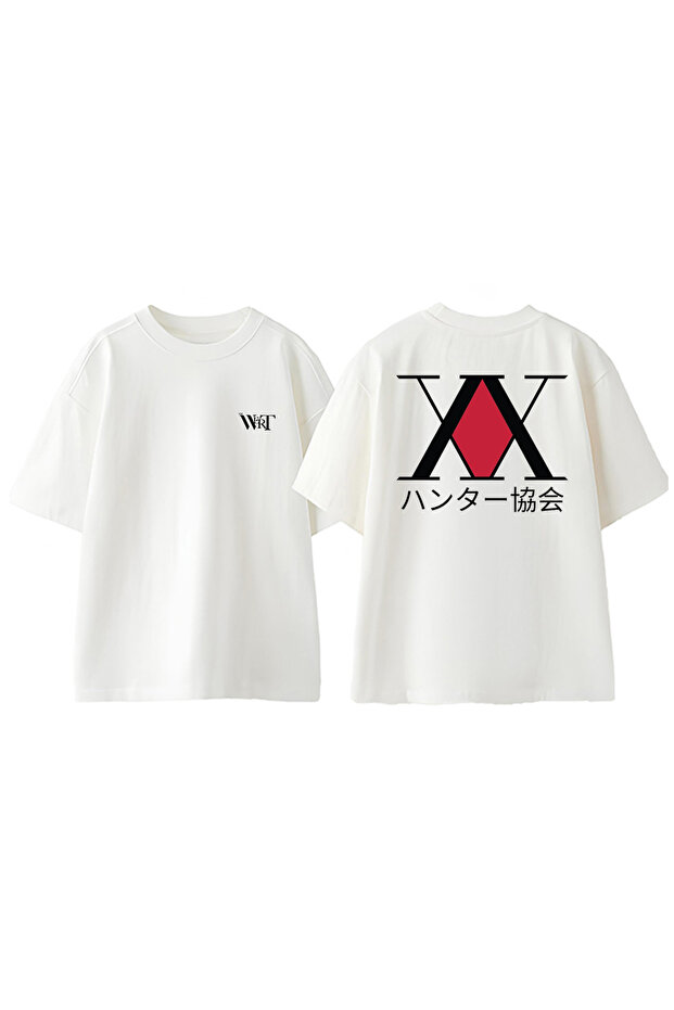 Hunter X Hunter Logo Design Back Printed Cotton White Oversize T-Shirt